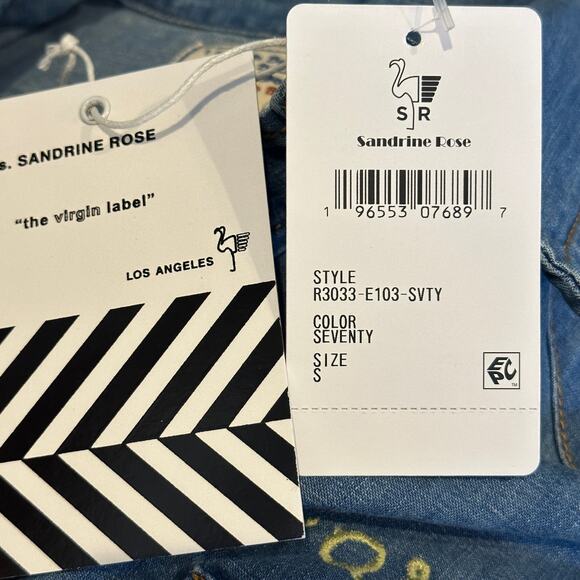 Sandrine Rose L'Artiste Embroidered Button Up Tunic Shirt Blue Women Small NWT - Picture 11 of 11